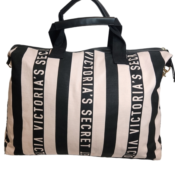 VICTORIA'S SECRET NEW DUFFLE BAG Pink and black stripe, top zip closure,… - Picture 1 of 7